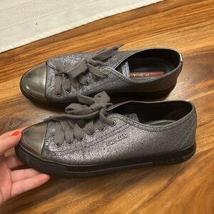 Prada Women's Sparkling Sneakers - Gray and Black size 7 in good condition